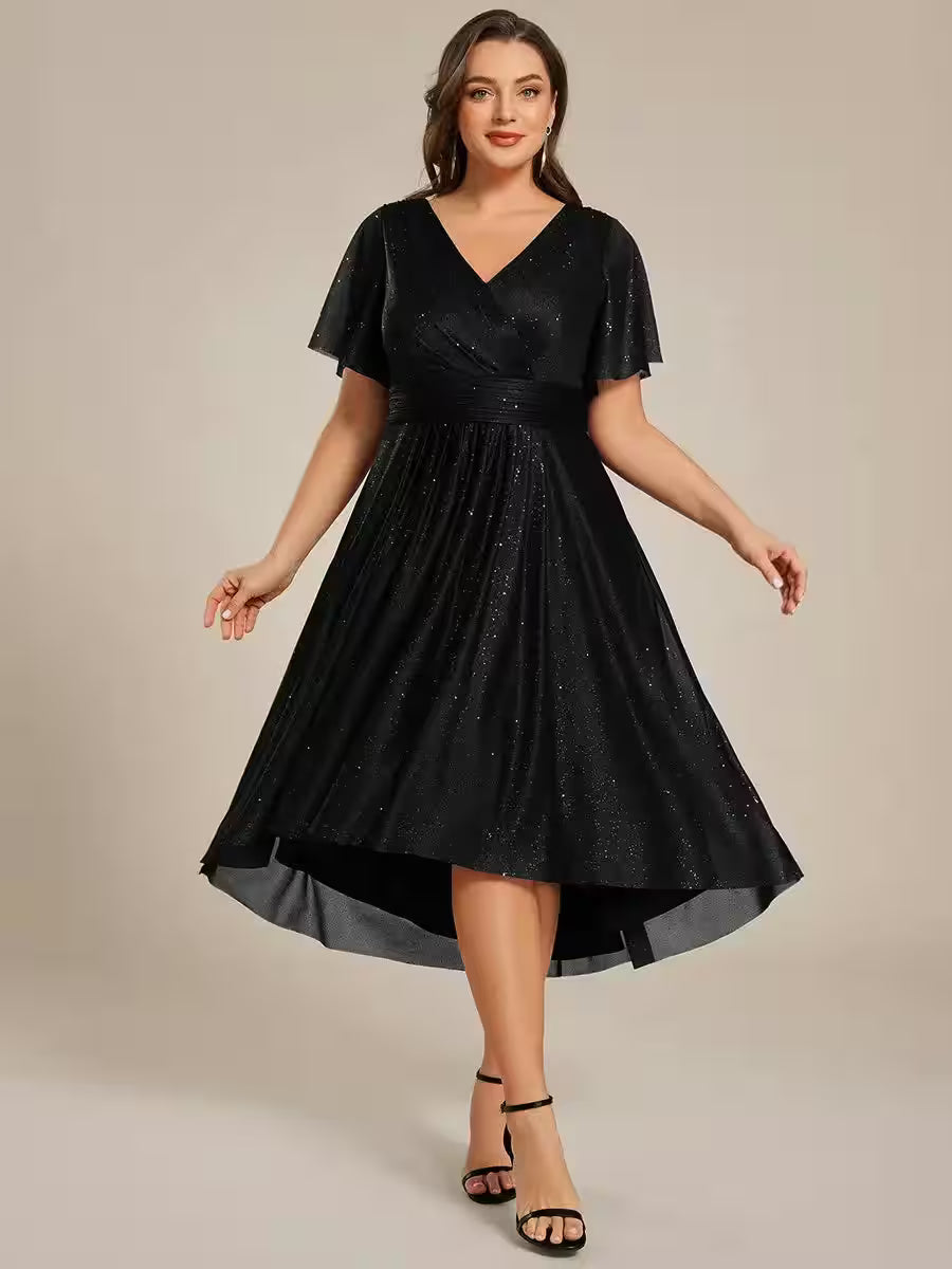 Dresses - Plus Size Dress Short Sleeve V-Neck A-Line for Women