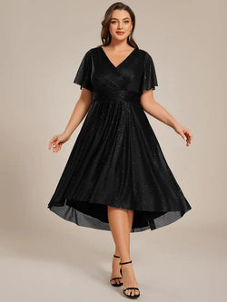 Plus Size Dress Short Sleeve V-Neck A-Line