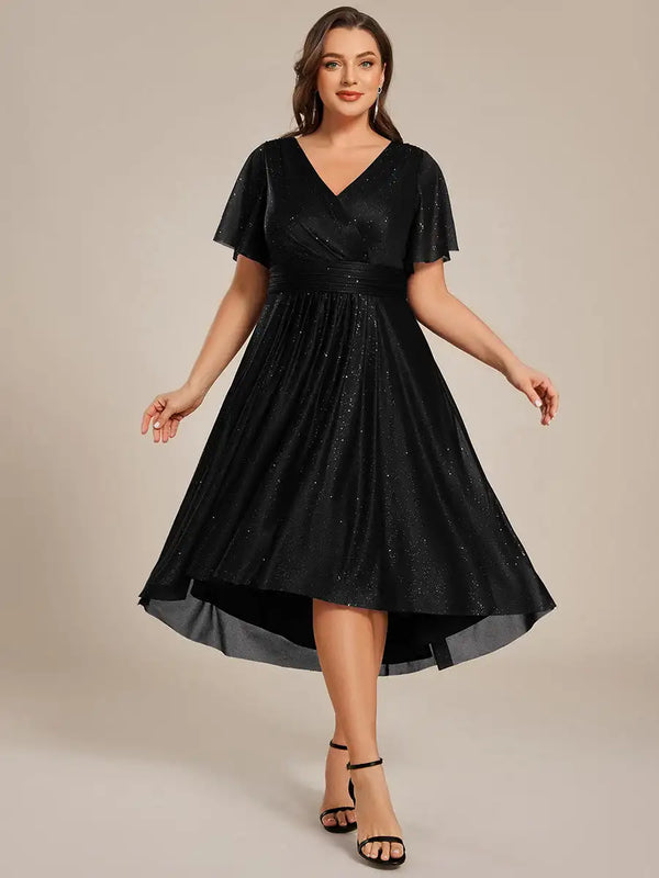 Plus Size Dress Short Sleeve V-Neck A-Line