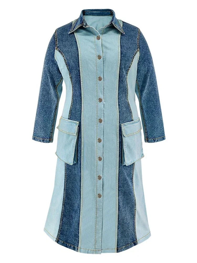 Plus Size Denim Dresses Long Sleeve Casual