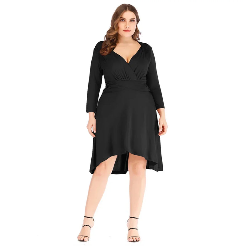 Plus Size V-Neck Waist-Fitted Pleated