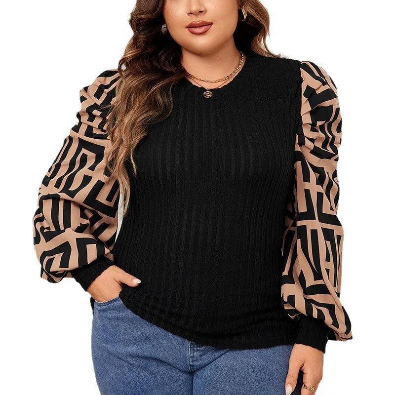Plus Size Sweater Patchwork T-Shirt Chiffon