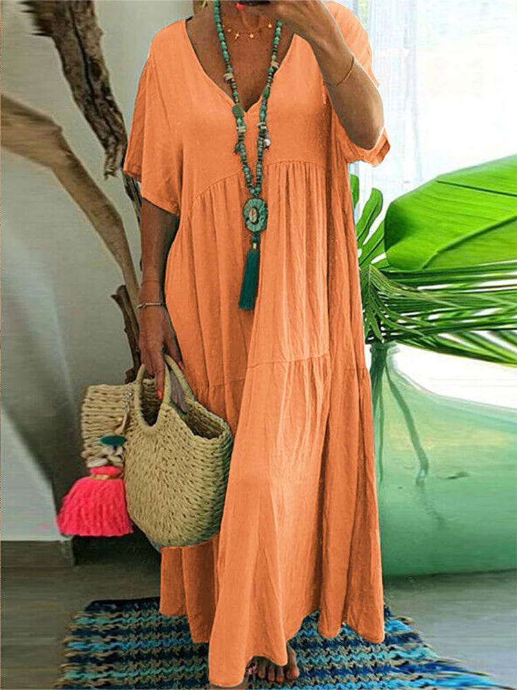 Plus Size Casual Loose V-Neck Solid Long