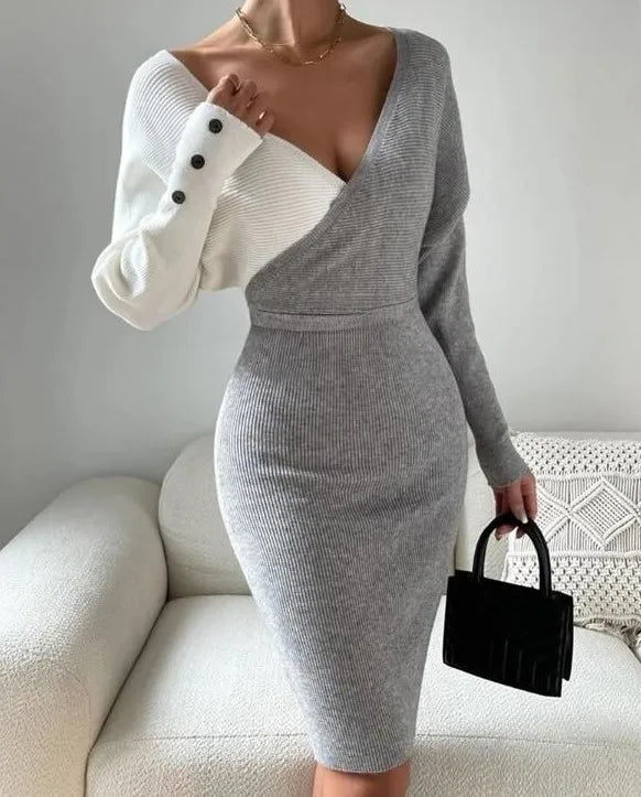 V-neck Splice Fashion Slim Fit Sexy Dress