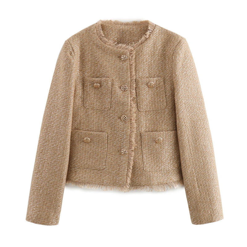 Chic Female Tweed Basic Jacket Coat
