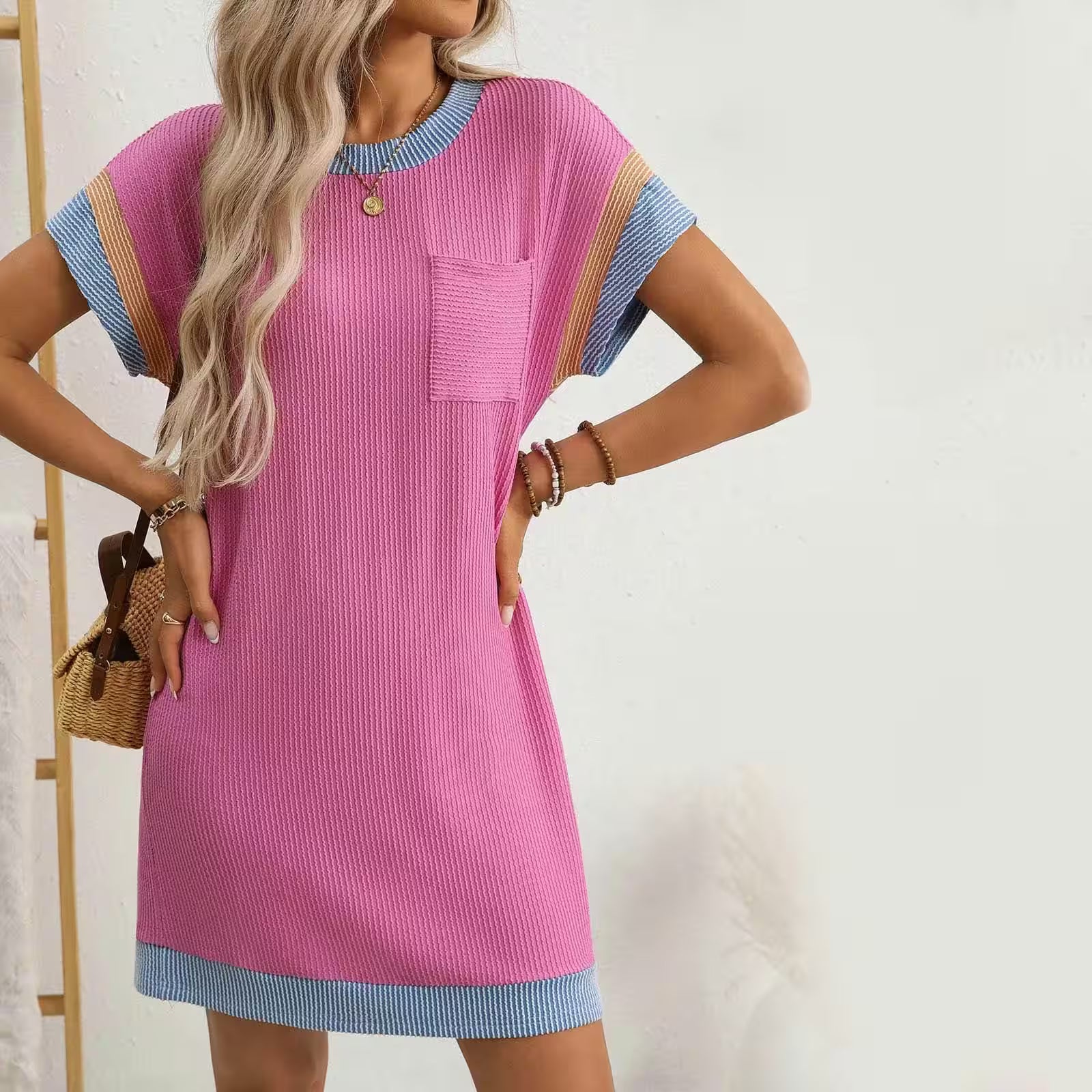 Contrast Stripe Knit Midi Dress