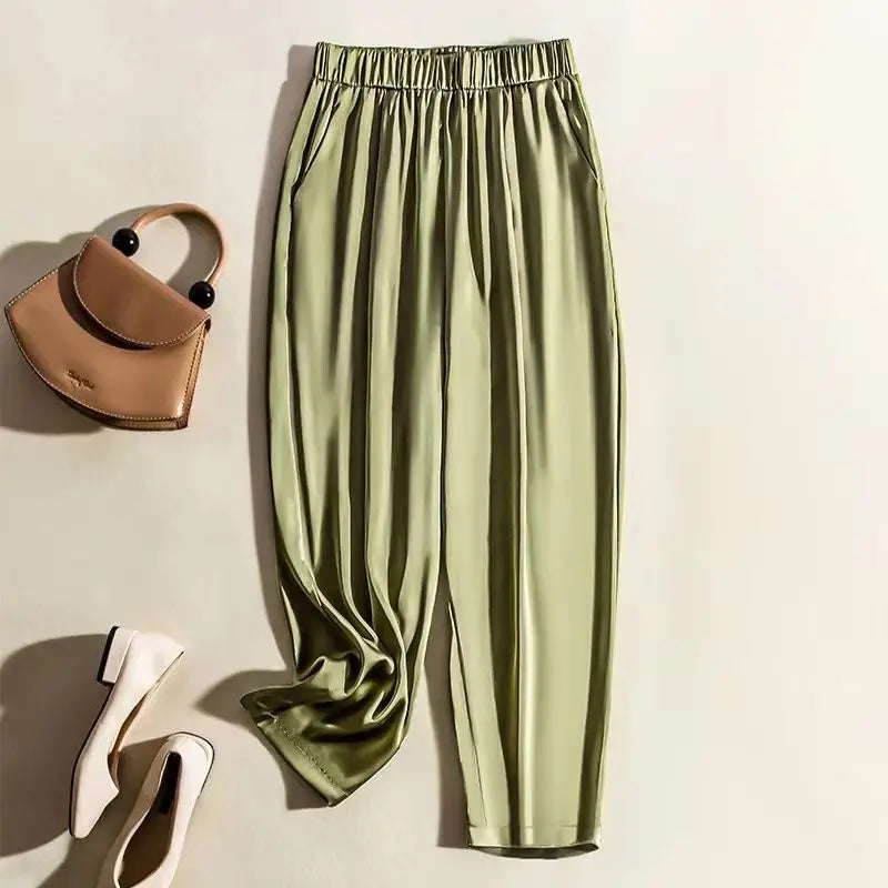 Silk Smooth Wrinkle Straight Pants