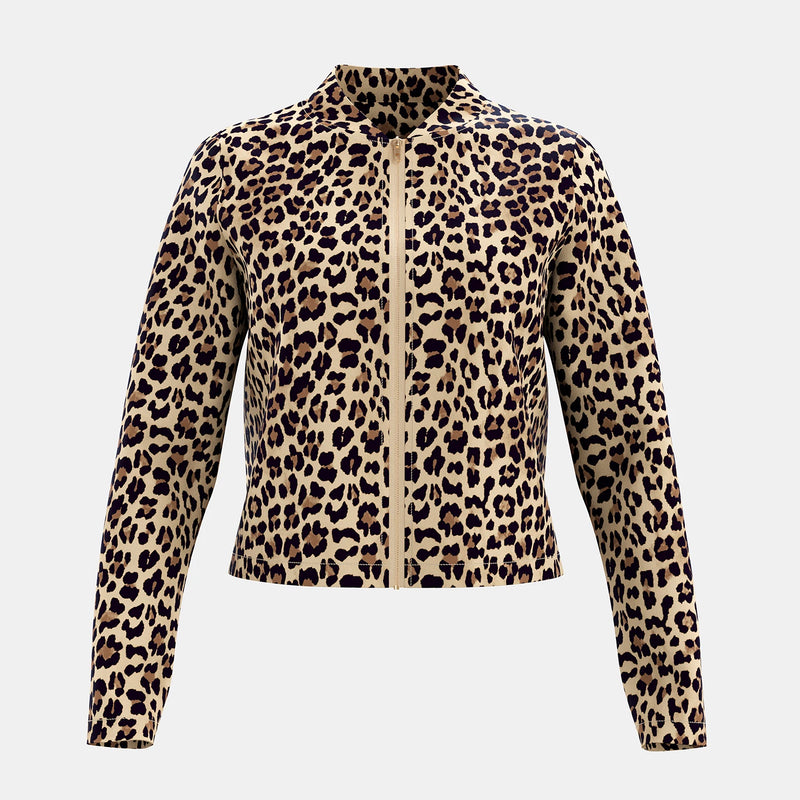 Jackets Fashion Decent Zipper Leopard Print Long Sleeve