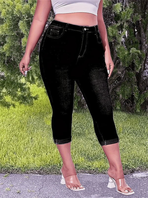 Plus Size Casual Cropped Trousers Skinny