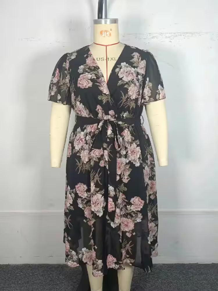 Plus Size Floral Print A-line Boho Long Dresses - Women's Fashion - View 6