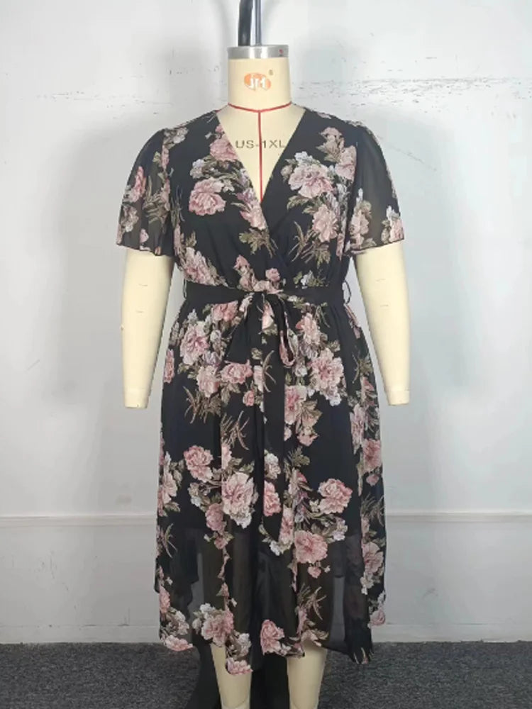 Plus Size Floral Print A-line Boho Long Dresses
