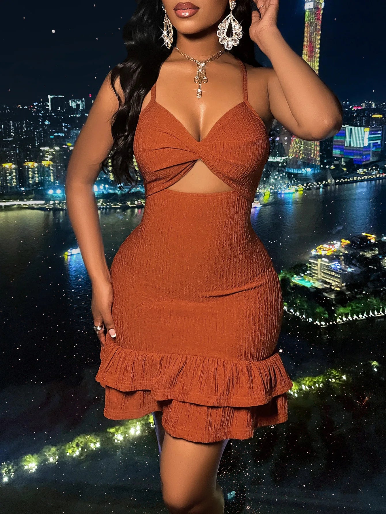 Women's Bodycon Mini Dress - Sexy V-Neck Sleeveless Party Dress
