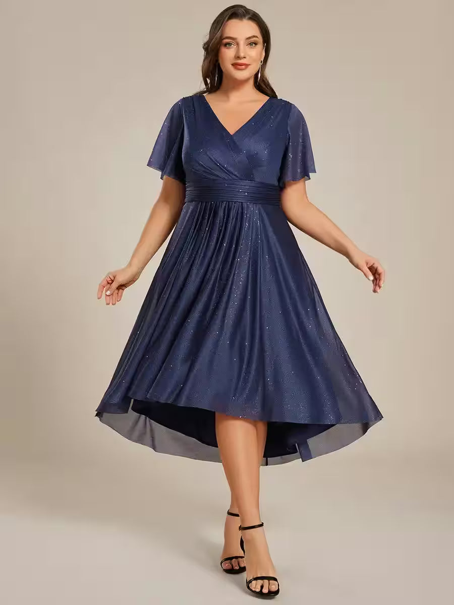 Plus Size Dress Short Sleeve V-Neck A-Line - Women's Fashion - View 6