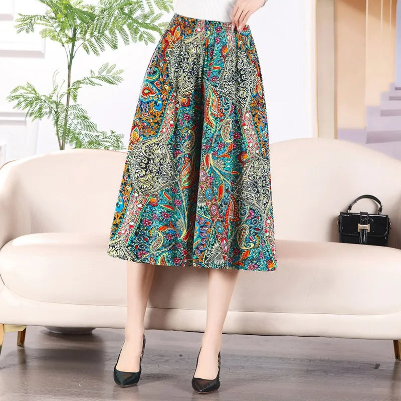 Plus Size Fashionable Flower Print Short Skirt Classic