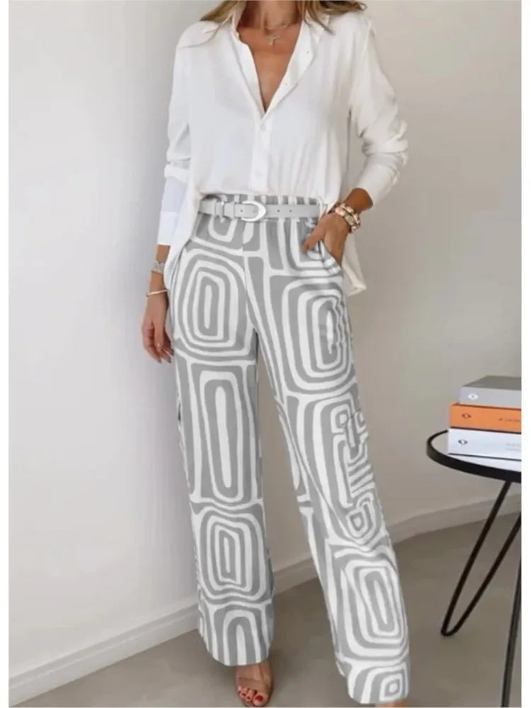 Shirt Elastic Waist Print Trousers 2Piece Set spring 2025