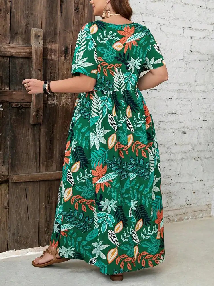 Plus Size Dress Spring New Printed V-neck