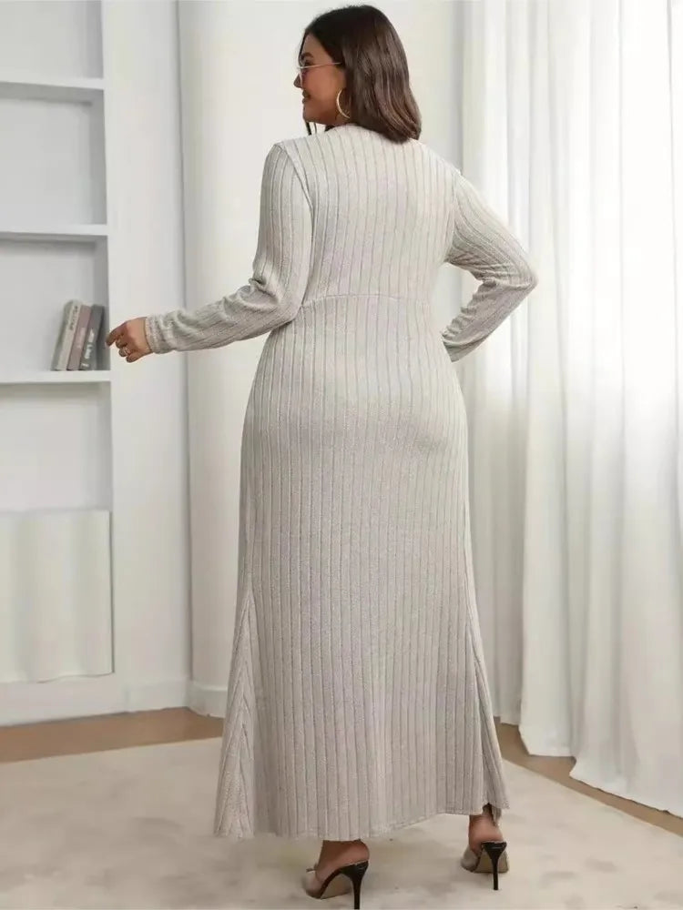 Plus Size Knitted Long Dress Patchwork