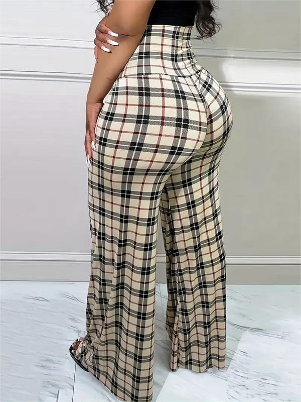 Plaid Wide Leg Pants  High Waist Casual Spring