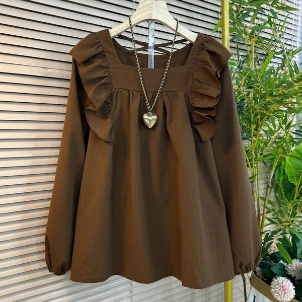Spring Oversized Clothing Ruffled Square Neck Casual