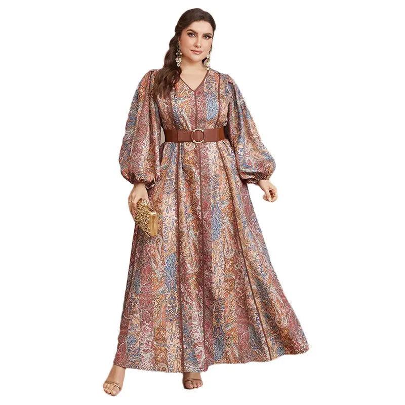 Plus Size Maxi Dresses Luxury  V-neck Print