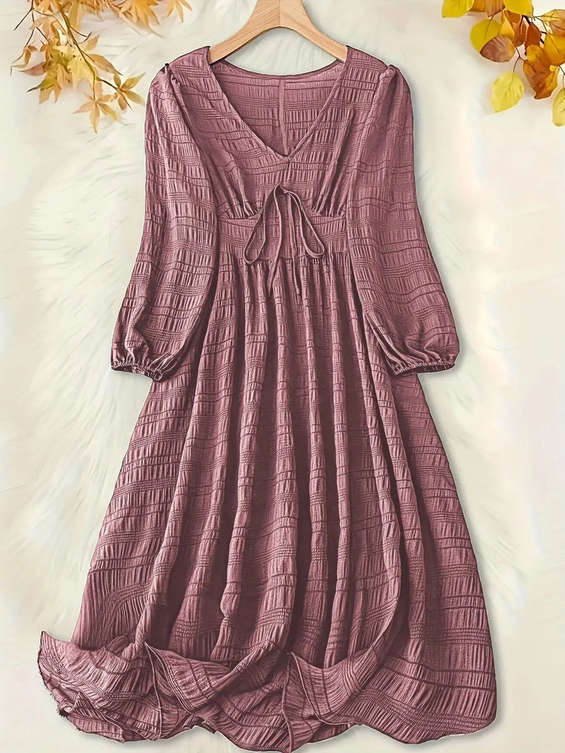 Plus Size Casual Dress with Textured Lantern Sleeves