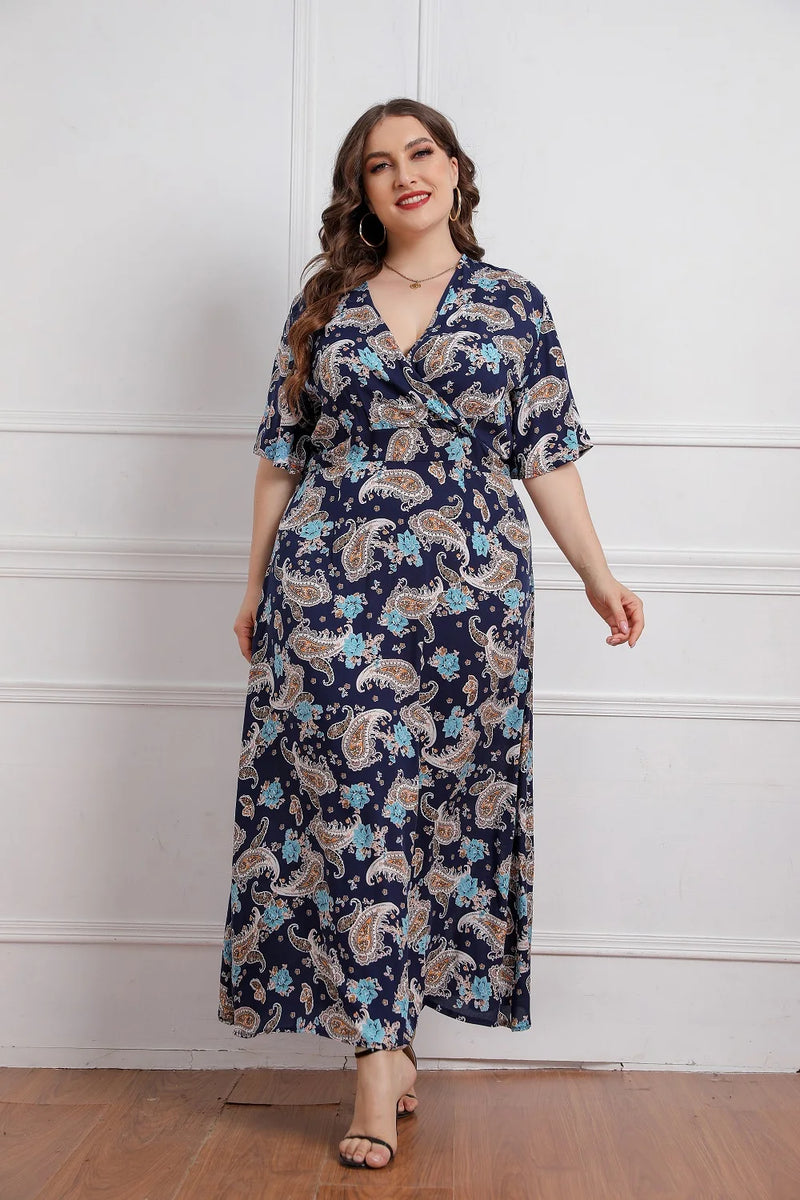 Plus Size Floral Print Short Sleeve Bohemian