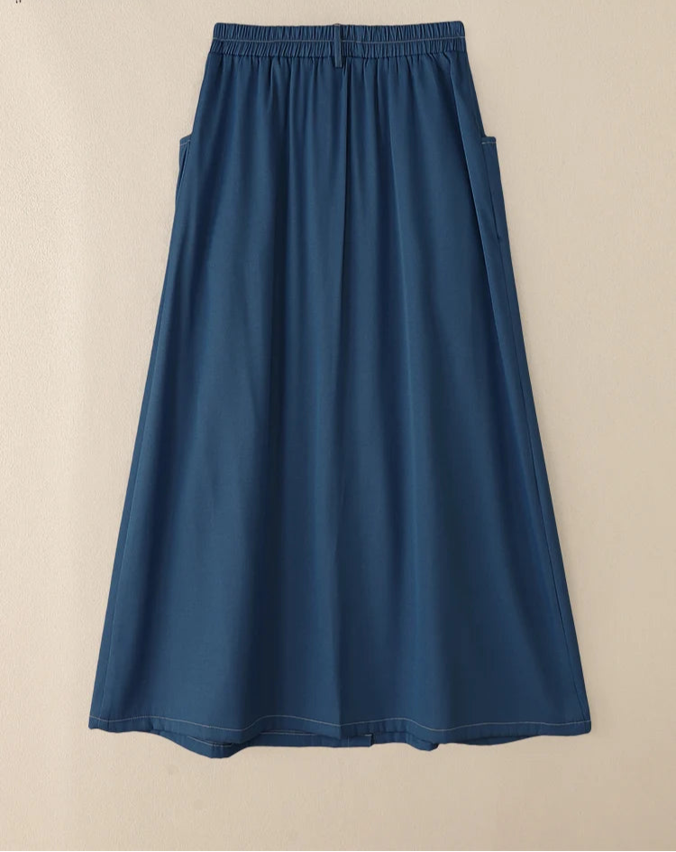 Casual Elastic Waist A-line Maxi Skirts