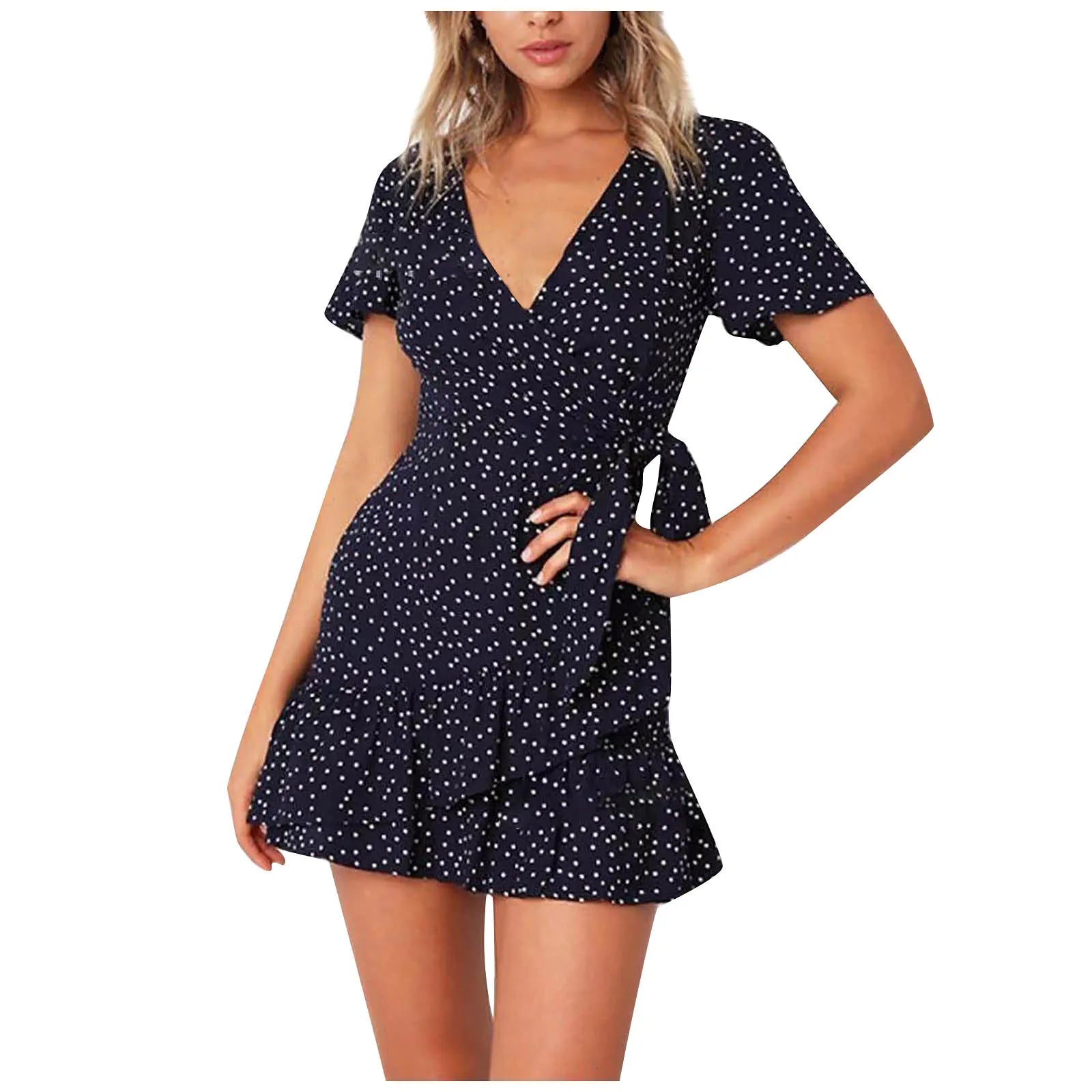 Women's Chiffon Ruffle Dress V-Neck Casual Printed Bandage