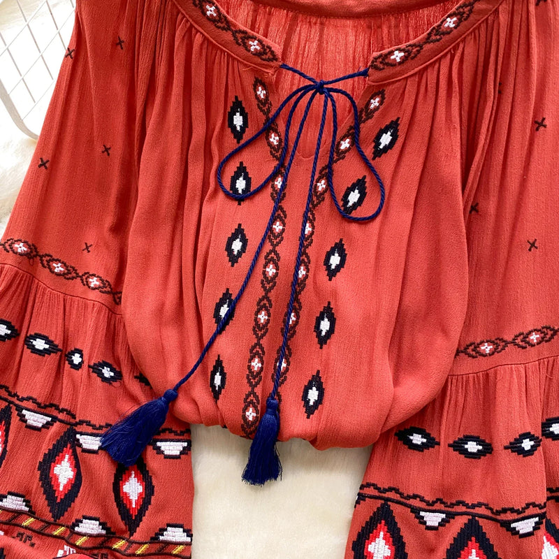 Chic Casual Puff Embroidered Lantern Sleeve Long