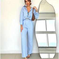 Shirt Top + Pocket High Waist Trousers Spring Autumn Set