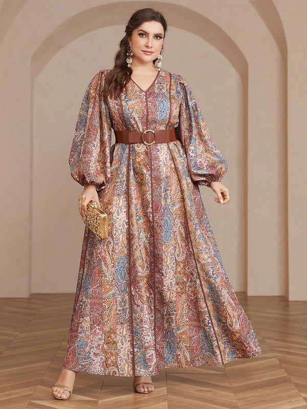 Plus Size Maxi Dresses Luxury  V-neck Print