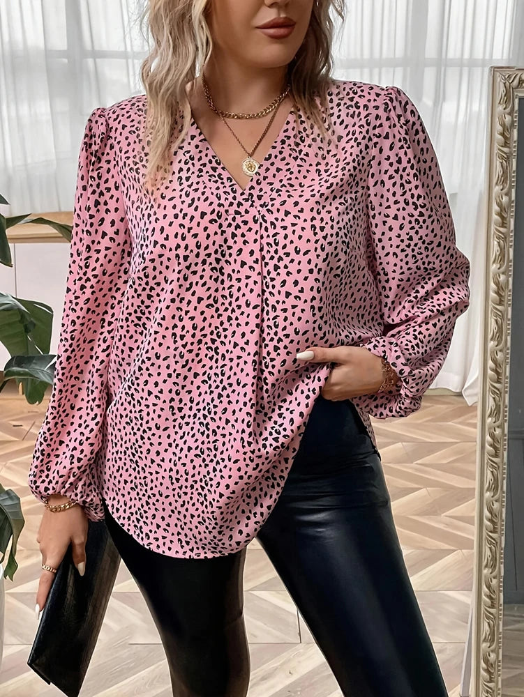 Plus Size V Neck Long Sleeve Casual Top