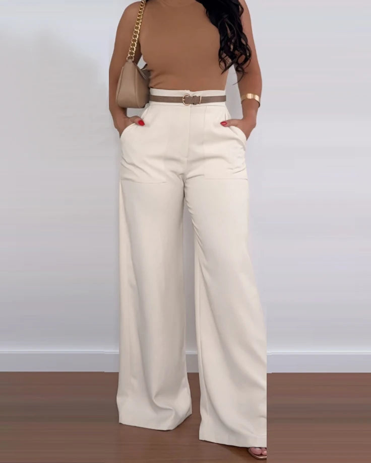 Pocket Design Flared Pants Casual Loose Fit