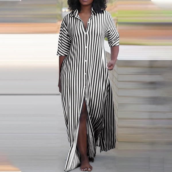 Plus Size Dresses Fashionable Casual Striped