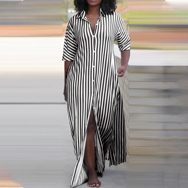 Plus Size Dresses Fashionable Casual Striped