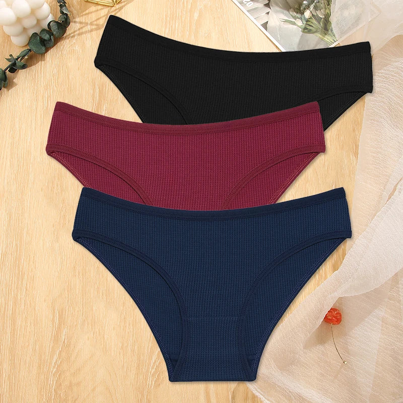 3Pcs/set  Waffle Cotton Panties S-XL