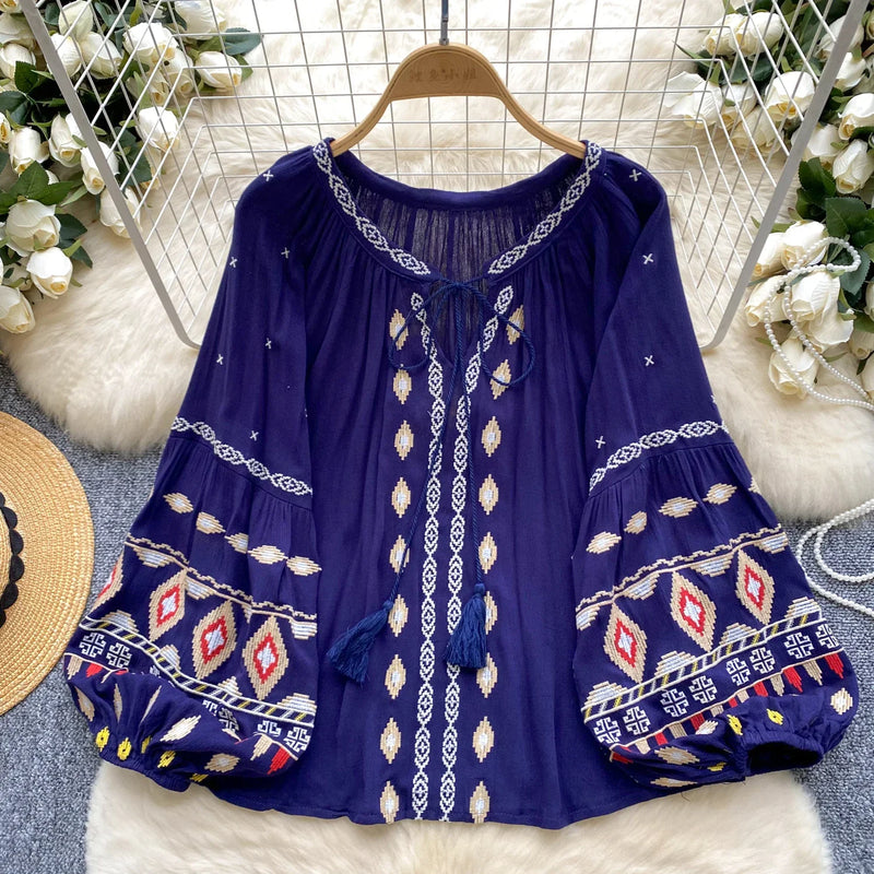 Chic Casual Puff Embroidered Lantern Sleeve Long