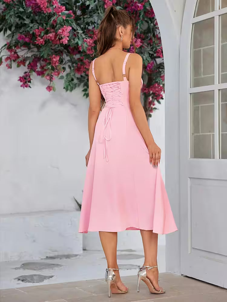 Sleeveless Summer Long Dress - Sleeveless Summer Long Dress – Corset Bandage Style, Padded Bust for Women