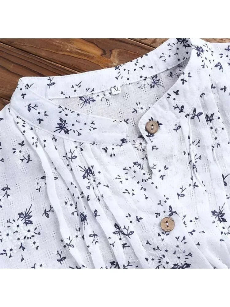 Plus-size Shirt White Long Flower Decorated