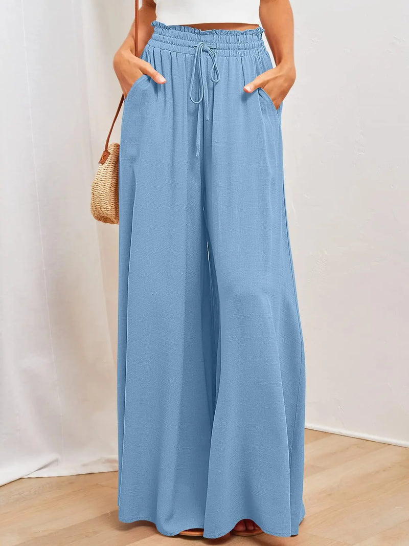 Wde  Leg Pants With Elastic Waistband