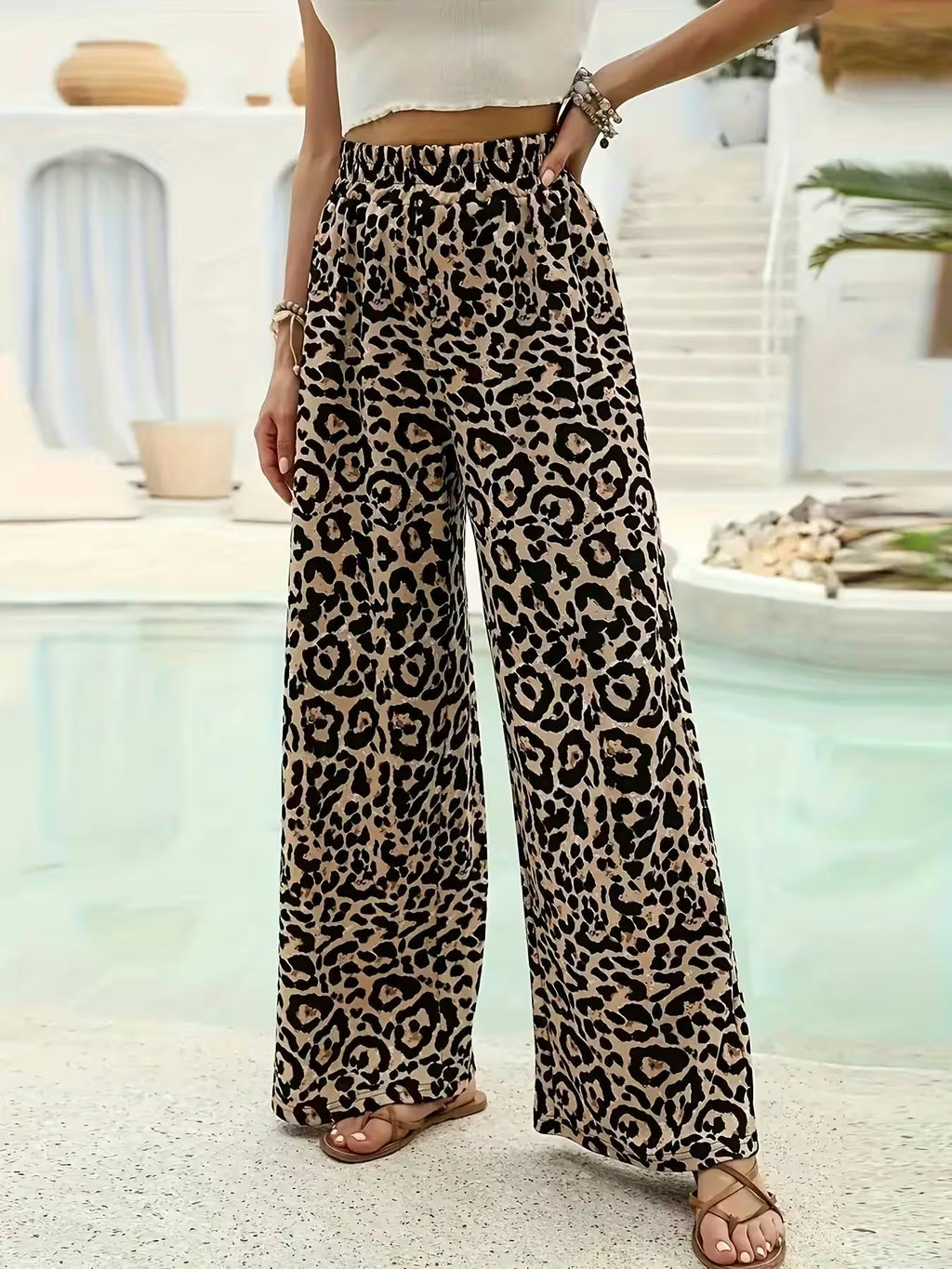 Bottoms - Plus Size Elastic High Waist Leopard Print