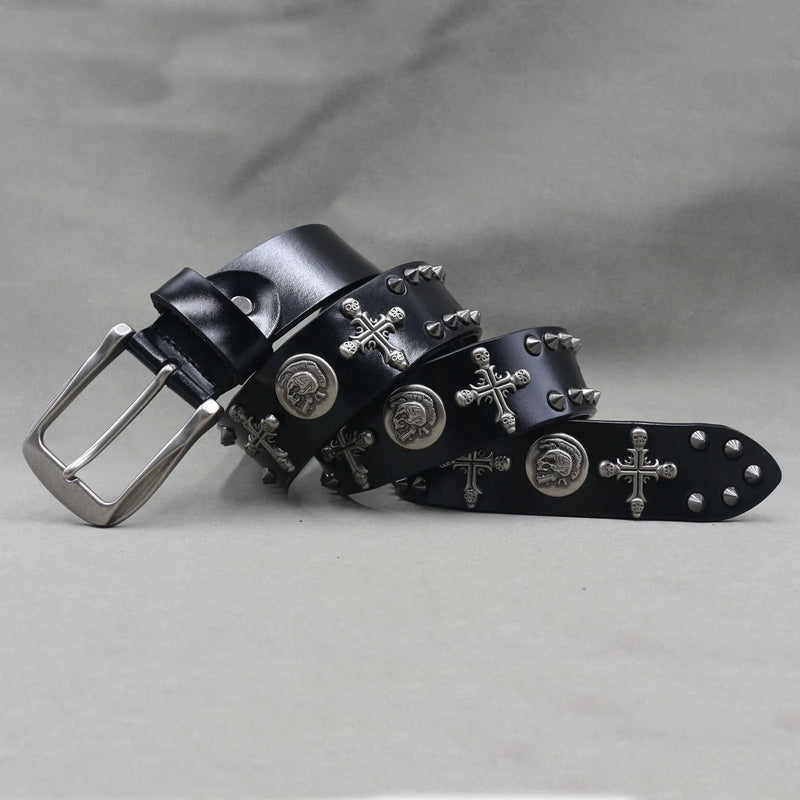 Nice Rivet Genuine Leather Belt Goth Style