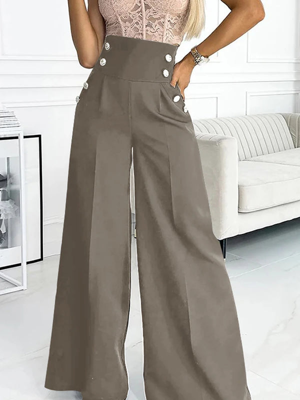 Pants Casual Solid Color High Waist Double