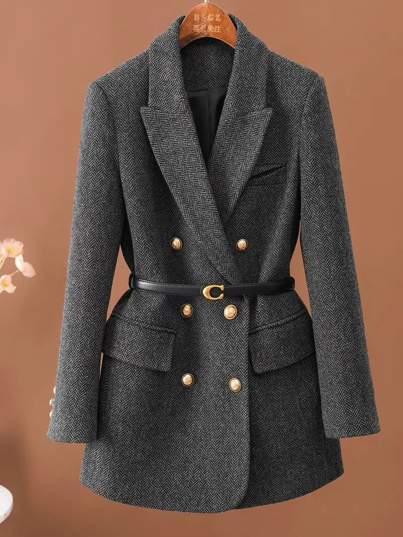 Coat Comes With Belt A Vintage Wool  Autumn And Winter