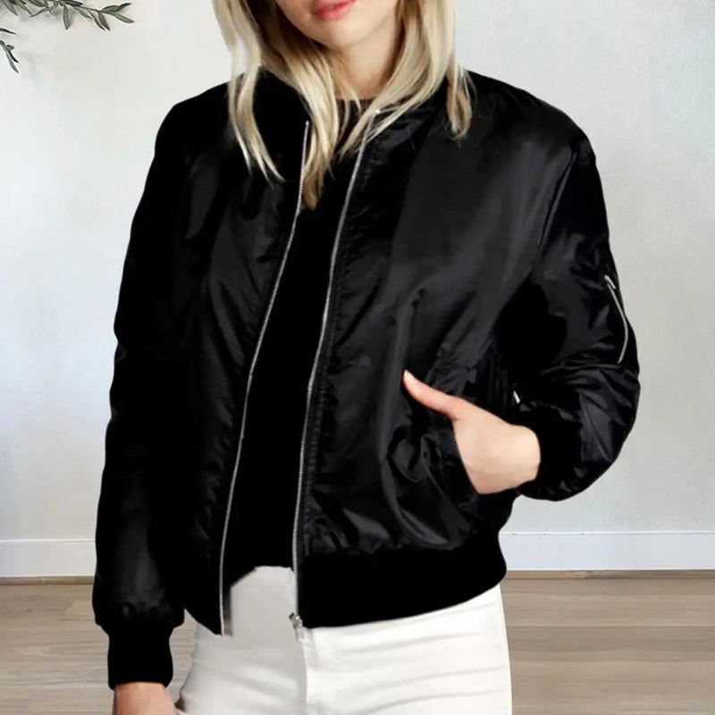 Solid Zipper Jackets Spring Autumn Casual