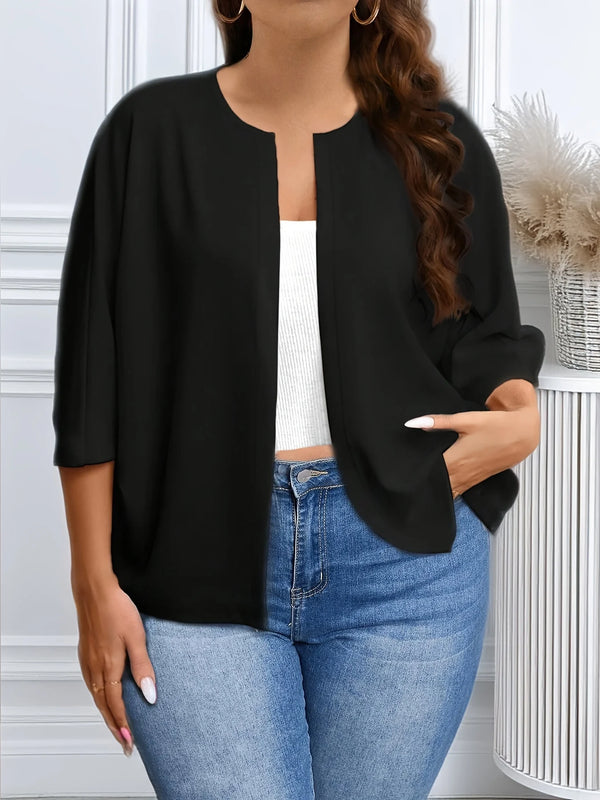 Plus Size Open Front Cardigan Lightweight 3/4 Sleeve Casual