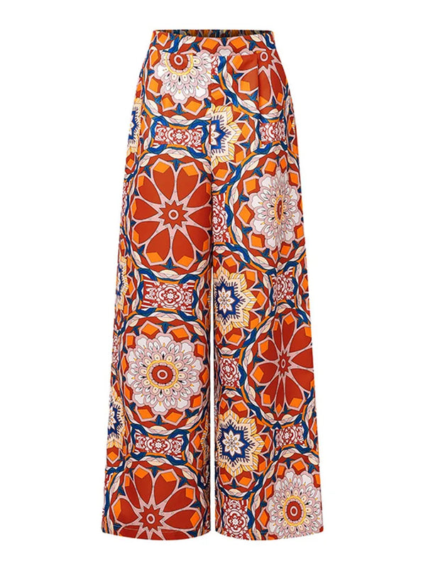 Plus Size Long Wide Leg Pants Bohemian Floral