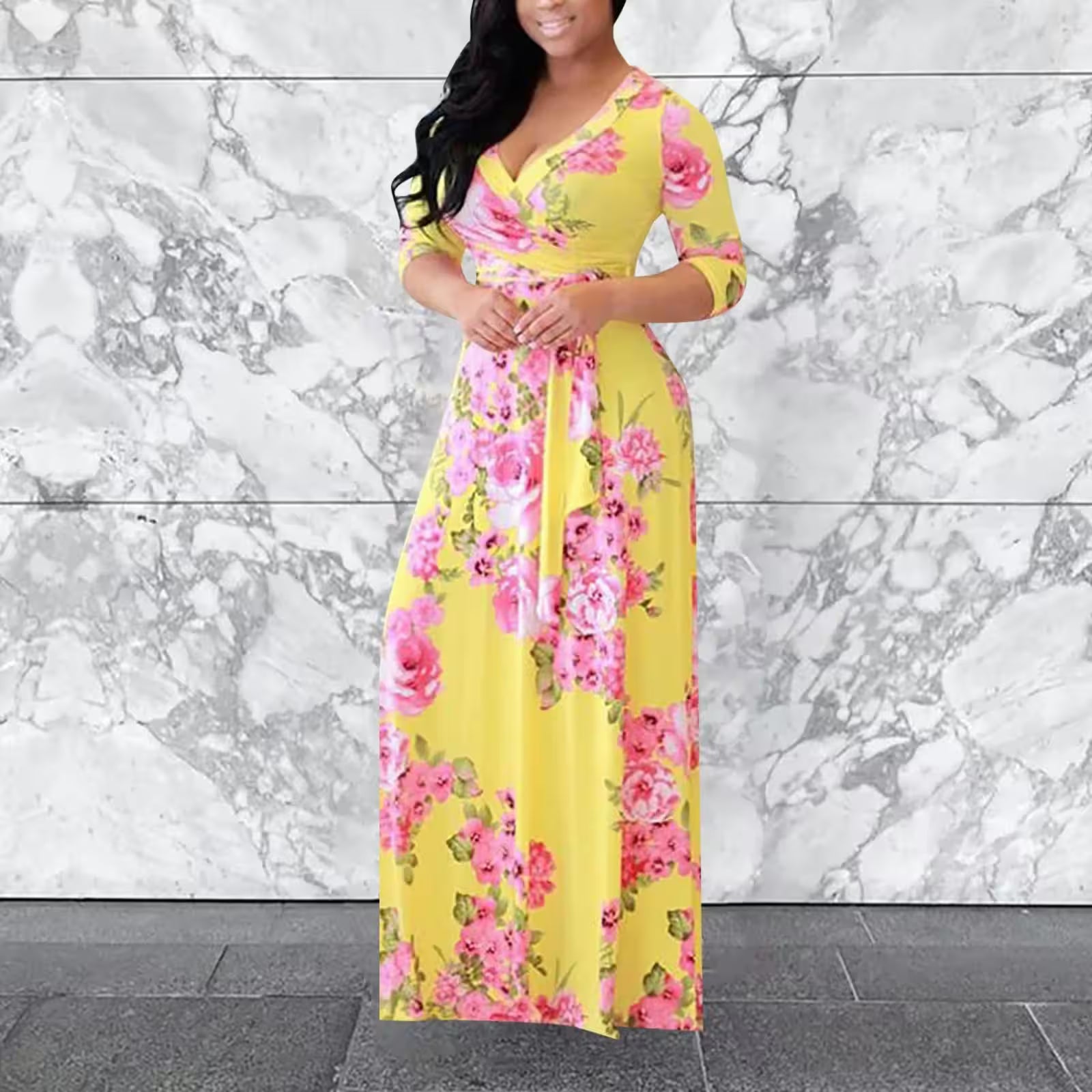 V Neck Short Sleeve Floral Midi Dress Sexy - Additional View 10