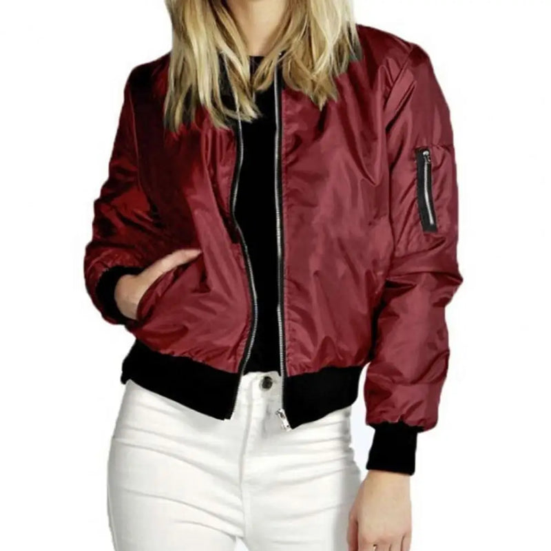 Solid Zipper Jackets Spring Autumn Casual