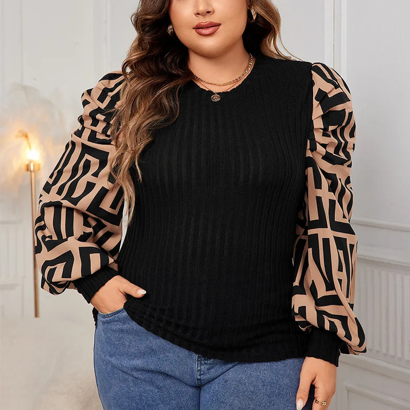 Plus Size Sweater Patchwork T-Shirt Chiffon